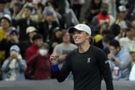 Iga Swiatek celebrates after winning the 2023 China Open in Beijing